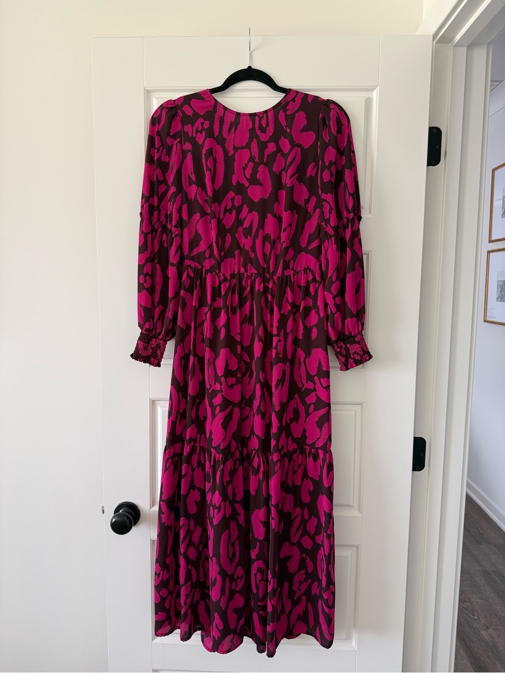 Who What Wear Magenta and Black Printed Long Sleeve Maxi Dress